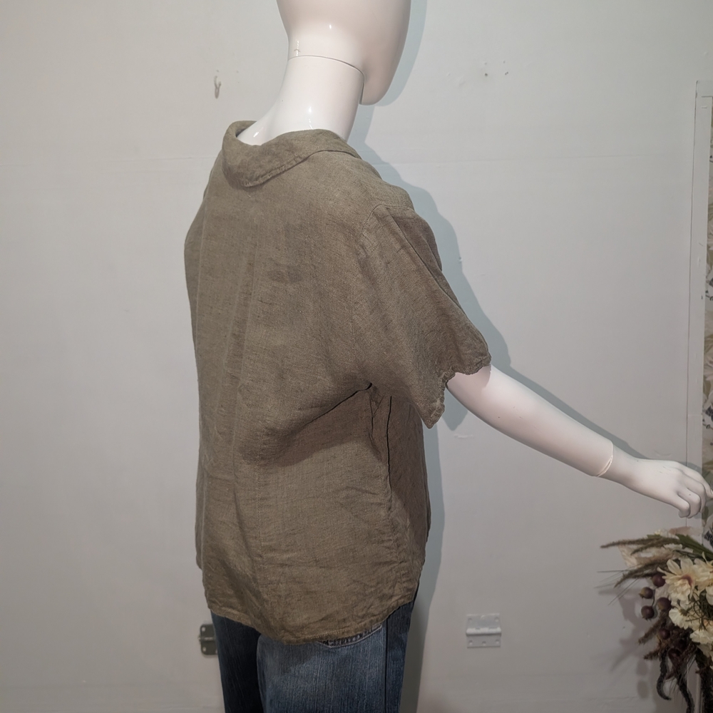 Flax Olive Green Button-Up Linen Top Size medium - Picture 4 of 6